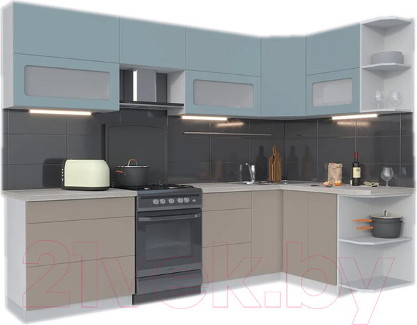 Изображение товара Кухонный гарнитур Интерлиния Мила Матте 1.5x2.8 Б правая (океан/луна/травертин серый)