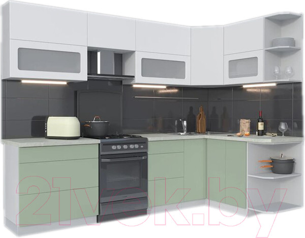 Изображение товара Кухонный гарнитур Интерлиния Мила Матте 1.5x2.8 Б правая (белый/мята/опал светлый)