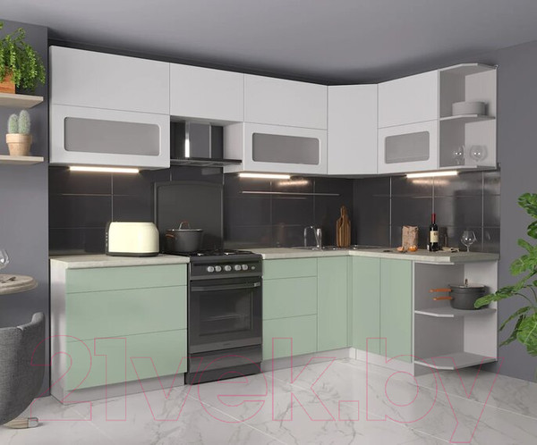 Изображение товара Кухонный гарнитур Интерлиния Мила Матте 1.5x2.8 Б правая (белый/мята/опал светлый)