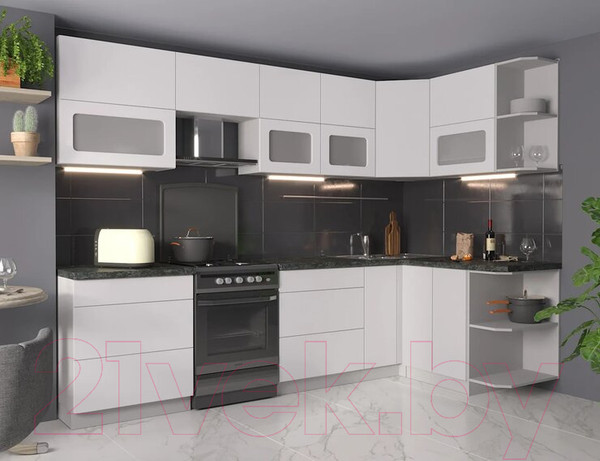 Изображение товара Кухонный гарнитур Интерлиния Мила Матте 1.5x2.9 Б правая (белый/белый/кастилло темный)