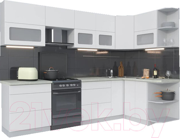 Изображение товара Кухонный гарнитур Интерлиния Мила Матте 1.5x2.9 Б правая (белый/белый/опал светлый)