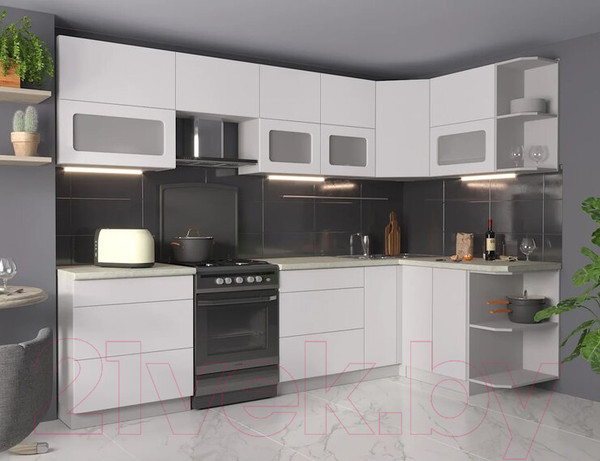 Изображение товара Кухонный гарнитур Интерлиния Мила Матте 1.5x2.9 Б правая (белый/белый/опал светлый)