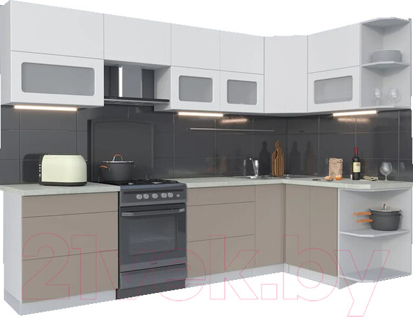 Изображение товара Кухонный гарнитур Интерлиния Мила Матте 1.5x2.9 Б правая (белый/луна/опал светлый)