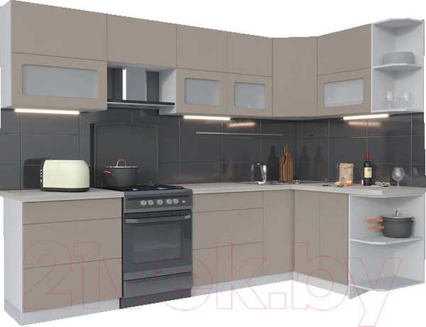 Изображение товара Кухонный гарнитур Интерлиния Мила Матте 1.5x2.9 Б правая (луна/луна/травертин серый)