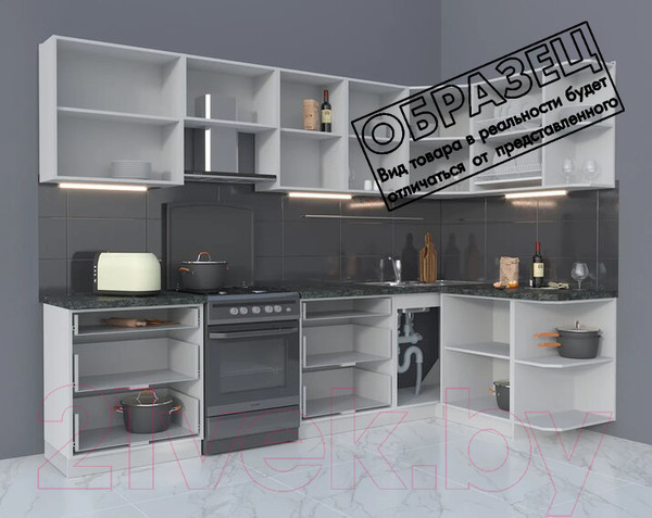 Изображение товара Кухонный гарнитур Интерлиния Мила Матте 1.5x2.9 Б правая (океан/океан/травертин серый)