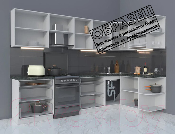 Изображение товара Кухонный гарнитур Интерлиния Мила Матте 1.5x3.0 Б правая (белый/белый/кастилло темный)