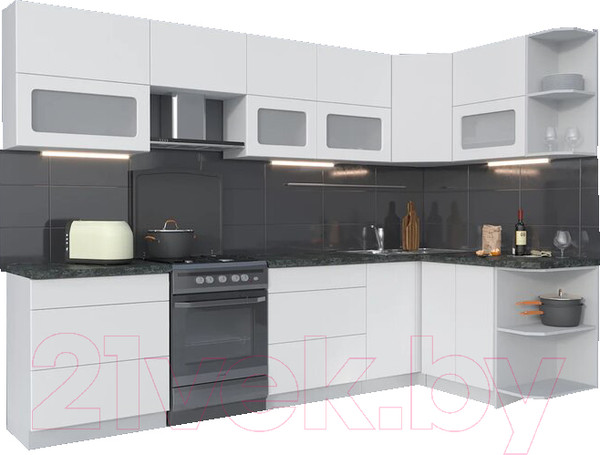 Изображение товара Кухонный гарнитур Интерлиния Мила Матте 1.5x3.0 Б правая (белый/белый/кастилло темный)