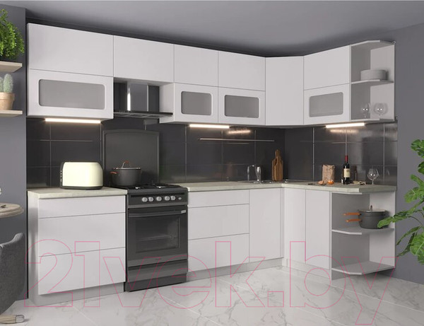 Изображение товара Кухонный гарнитур Интерлиния Мила Матте 1.5x3.0 Б правая (белый/белый/опал светлый)