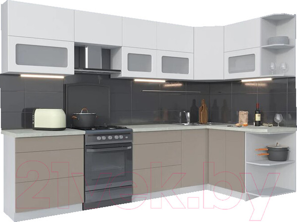 Изображение товара Кухонный гарнитур Интерлиния Мила Матте 1.5x3.0 Б правая (белый/луна/опал светлый)