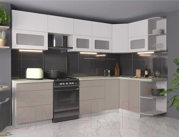 Изображение товара Кухонный гарнитур Интерлиния Мила Матте 1.5x3.0 Б правая (белый/луна/опал светлый)