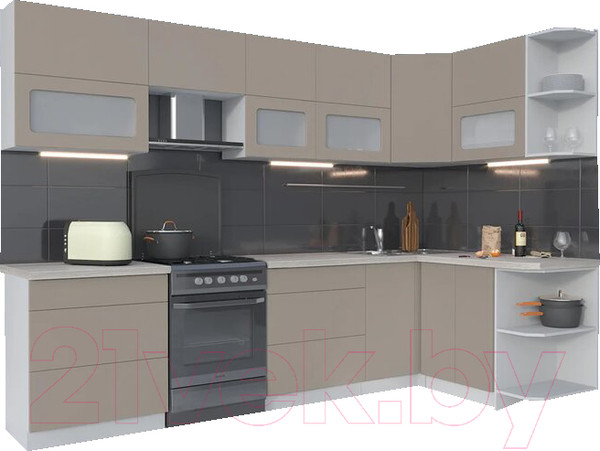 Изображение товара Кухонный гарнитур Интерлиния Мила Матте 1.5x3.0 Б правая (луна/луна/травертин серый)