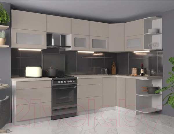 Изображение товара Кухонный гарнитур Интерлиния Мила Матте 1.5x3.0 Б правая (луна/луна/травертин серый)