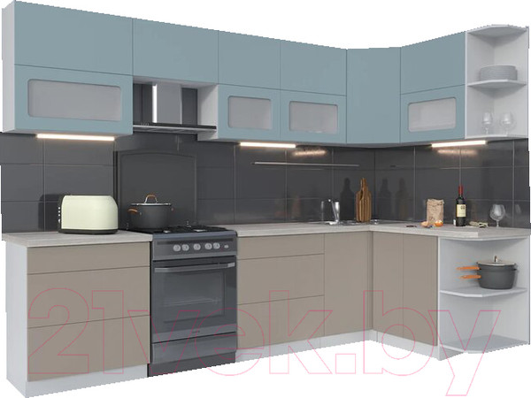 Изображение товара Кухонный гарнитур Интерлиния Мила Матте 1.5x3.0 Б правая (океан/луна/травертин серый)