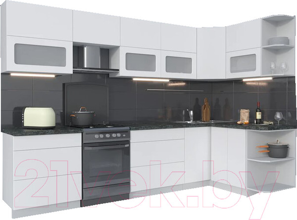Изображение товара Кухонный гарнитур Интерлиния Мила Матте 1.5x3.1 Б правая (белый/белый/кастилло темный)