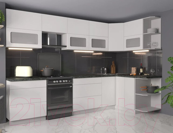 Изображение товара Кухонный гарнитур Интерлиния Мила Матте 1.5x3.1 Б правая (белый/белый/кастилло темный)