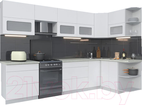 Изображение товара Кухонный гарнитур Интерлиния Мила Матте 1.5x3.1 Б правая (белый/белый/опал светлый)