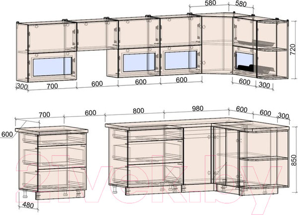 Изображение товара Кухонный гарнитур Интерлиния Мила Матте 1.5x3.1 Б правая (белый/белый/опал светлый)