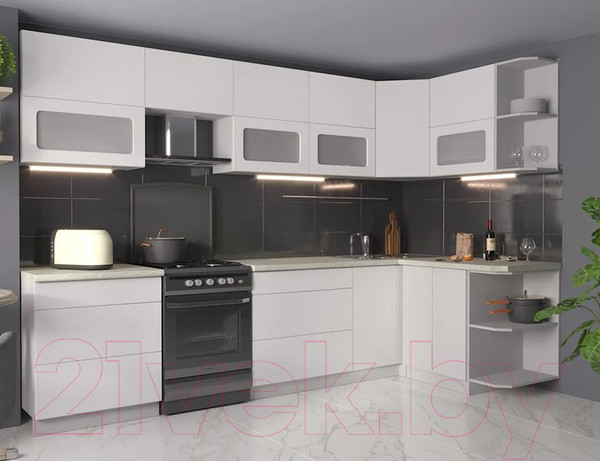 Изображение товара Кухонный гарнитур Интерлиния Мила Матте 1.5x3.1 Б правая (белый/белый/опал светлый)