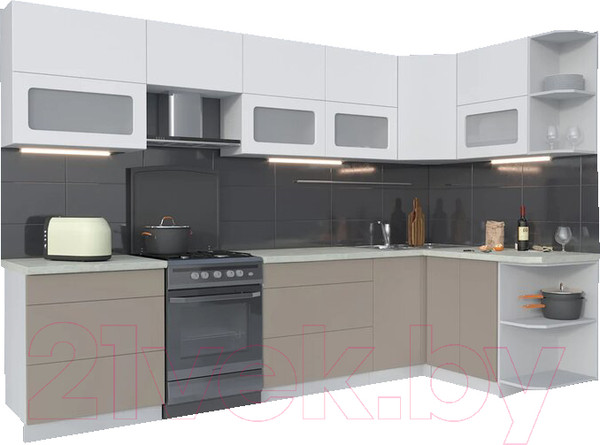 Изображение товара Кухонный гарнитур Интерлиния Мила Матте 1.5x3.1 Б правая (белый/луна/опал светлый)