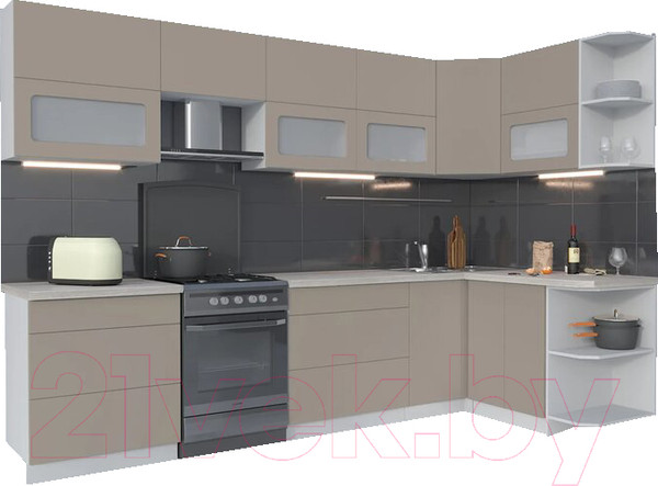 Изображение товара Кухонный гарнитур Интерлиния Мила Матте 1.5x3.1 Б правая (луна/луна/травертин серый)