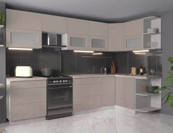 Изображение товара Кухонный гарнитур Интерлиния Мила Матте 1.5x3.1 Б правая (луна/луна/травертин серый)