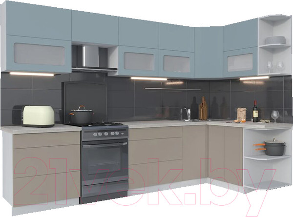 Изображение товара Кухонный гарнитур Интерлиния Мила Матте 1.5x3.1 Б правая (океан/луна/травертин серый)