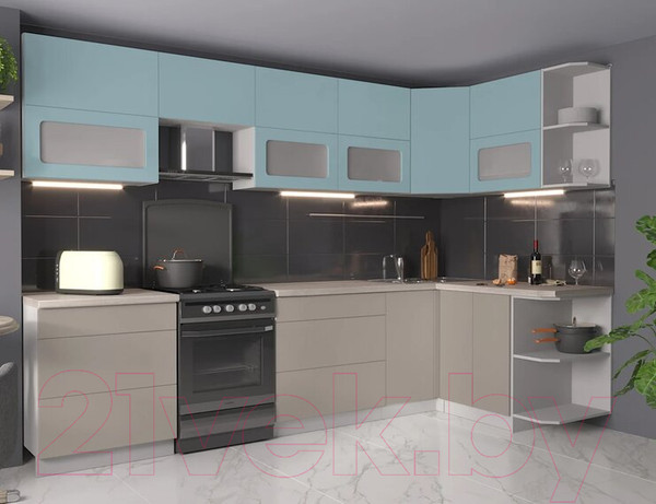 Изображение товара Кухонный гарнитур Интерлиния Мила Матте 1.5x3.1 Б правая (океан/луна/травертин серый)