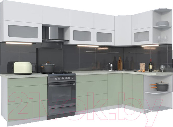 Изображение товара Кухонный гарнитур Интерлиния Мила Матте 1.5x3.1 Б правая (белый/мята/опал светлый)