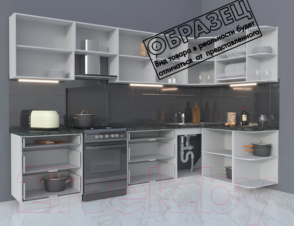 Изображение товара Кухонный гарнитур Интерлиния Мила Матте 1.5x3.1 Б правая (океан/океан/травертин серый)