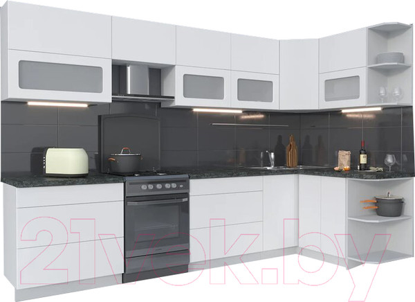 Изображение товара Кухонный гарнитур Интерлиния Мила Матте 1.5x3.2 Б правая (белый/белый/кастилло темный)