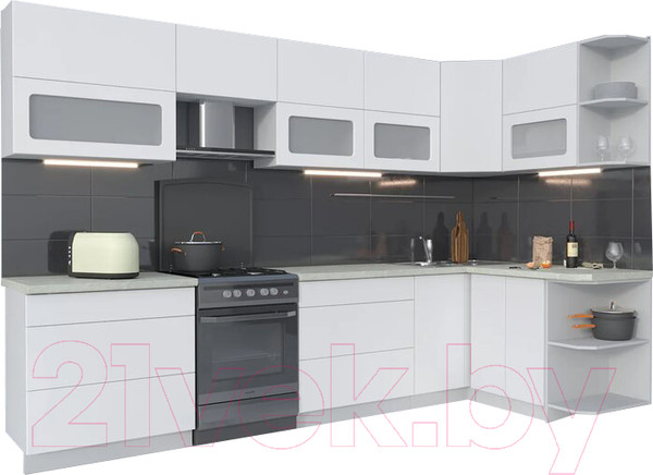 Изображение товара Кухонный гарнитур Интерлиния Мила Матте 1.5x3.2 Б правая (белый/белый/опал светлый)
