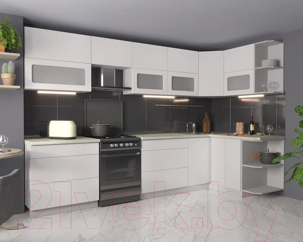 Изображение товара Кухонный гарнитур Интерлиния Мила Матте 1.5x3.2 Б правая (белый/белый/опал светлый)