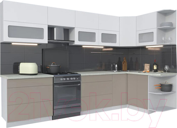 Изображение товара Кухонный гарнитур Интерлиния Мила Матте 1.5x3.2 Б правая (белый/луна/опал светлый)