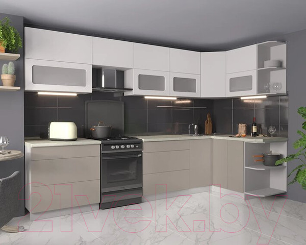 Изображение товара Кухонный гарнитур Интерлиния Мила Матте 1.5x3.2 Б правая (белый/луна/опал светлый)