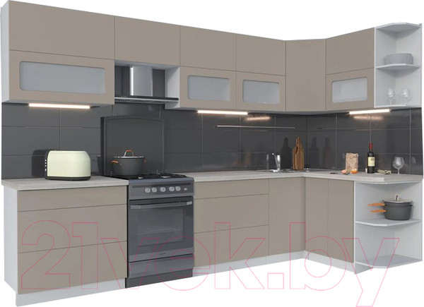 Изображение товара Кухонный гарнитур Интерлиния Мила Матте 1.5x3.2 Б правая (луна/луна/травертин серый)
