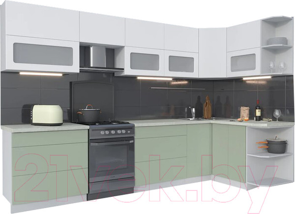 Изображение товара Кухонный гарнитур Интерлиния Мила Матте 1.5x3.2 Б правая (белый/мята/опал светлый)