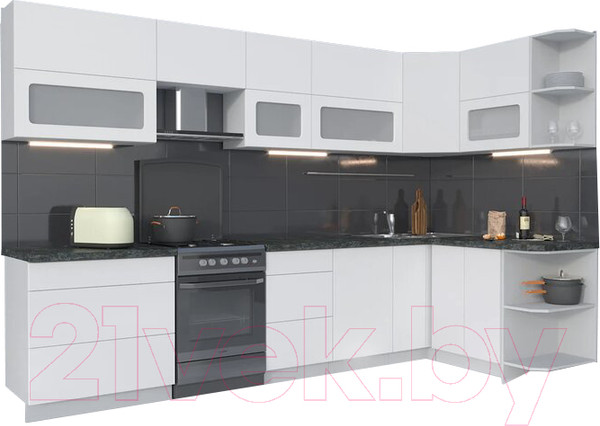 Изображение товара Кухонный гарнитур Интерлиния Мила Матте 1.5x3.3 Б правая (белый/белый/кастилло темный)
