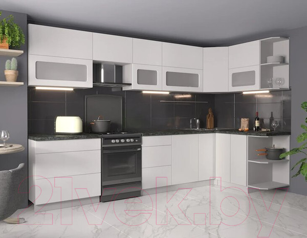 Изображение товара Кухонный гарнитур Интерлиния Мила Матте 1.5x3.3 Б правая (белый/белый/кастилло темный)