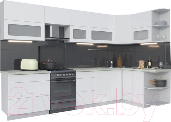 Изображение товара Кухонный гарнитур Интерлиния Мила Матте 1.5x3.3 Б правая (белый/белый/опал светлый)