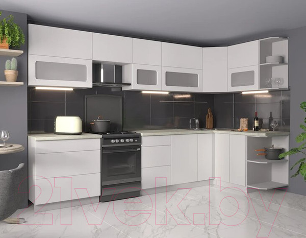 Изображение товара Кухонный гарнитур Интерлиния Мила Матте 1.5x3.3 Б правая (белый/белый/опал светлый)