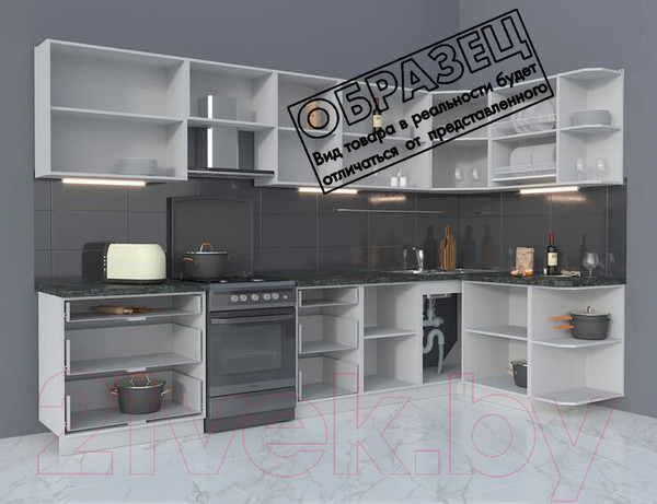 Изображение товара Кухонный гарнитур Интерлиния Мила Матте 1.5x3.3 Б правая (белый/луна/опал светлый)