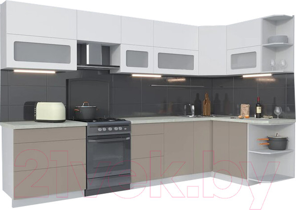 Изображение товара Кухонный гарнитур Интерлиния Мила Матте 1.5x3.3 Б правая (белый/луна/опал светлый)