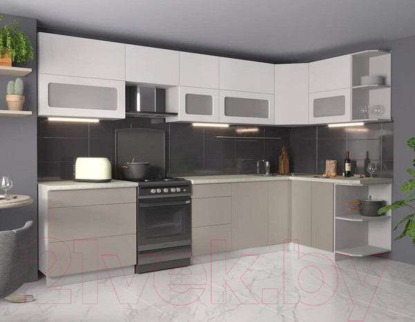 Изображение товара Кухонный гарнитур Интерлиния Мила Матте 1.5x3.3 Б правая (белый/луна/опал светлый)