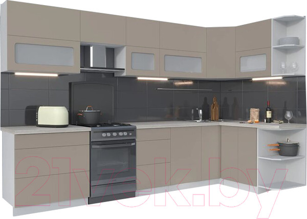 Изображение товара Кухонный гарнитур Интерлиния Мила Матте 1.5x3.3 Б правая (луна/луна/травертин серый)