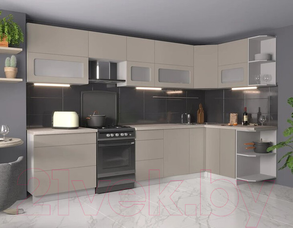 Изображение товара Кухонный гарнитур Интерлиния Мила Матте 1.5x3.3 Б правая (луна/луна/травертин серый)