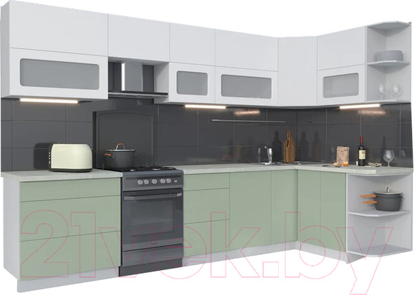 Изображение товара Кухонный гарнитур Интерлиния Мила Матте 1.5x3.3 Б правая (белый/мята/опал светлый)