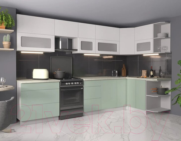 Изображение товара Кухонный гарнитур Интерлиния Мила Матте 1.5x3.3 Б правая (белый/мята/опал светлый)
