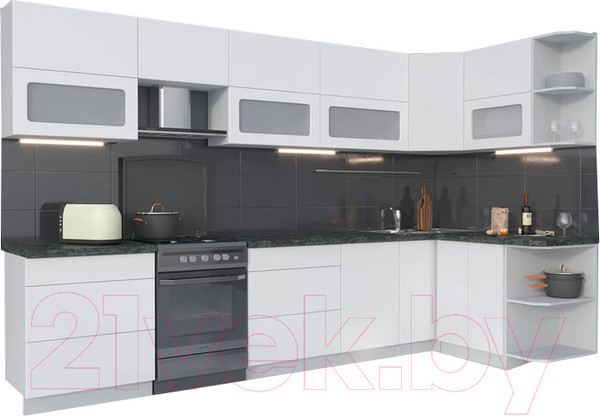 Изображение товара Кухонный гарнитур Интерлиния Мила Матте 1.5x3.4 Б правая (белый/белый/кастилло темный)