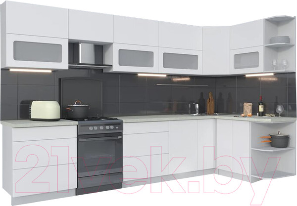 Изображение товара Кухонный гарнитур Интерлиния Мила Матте 1.5x3.4 Б правая (белый/белый/опал светлый)