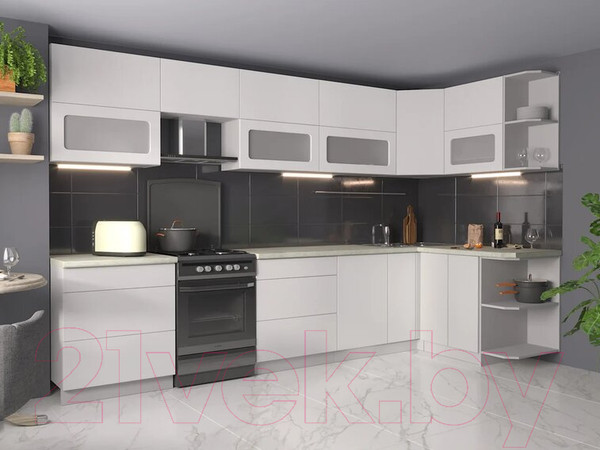 Изображение товара Кухонный гарнитур Интерлиния Мила Матте 1.5x3.4 Б правая (белый/белый/опал светлый)